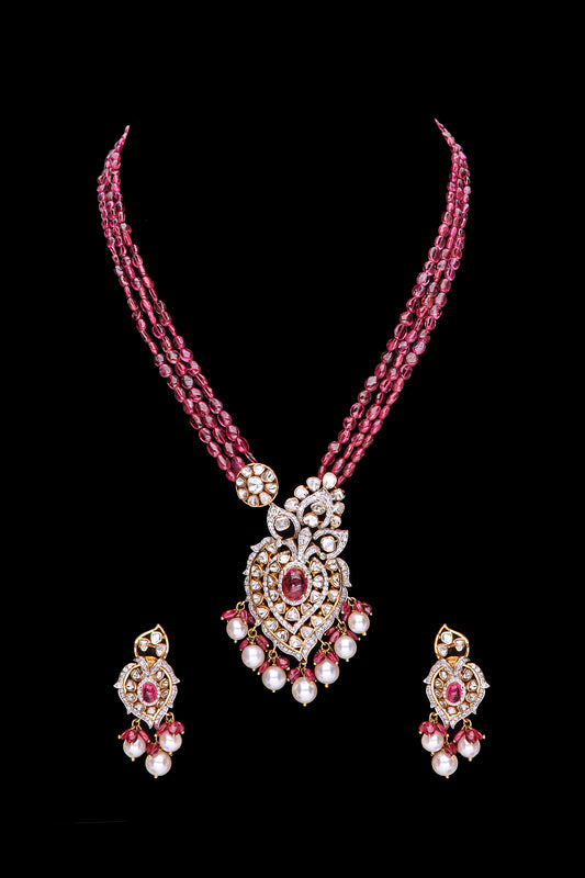 Vibrant Polki with Tourmaline bead necklace and earrings