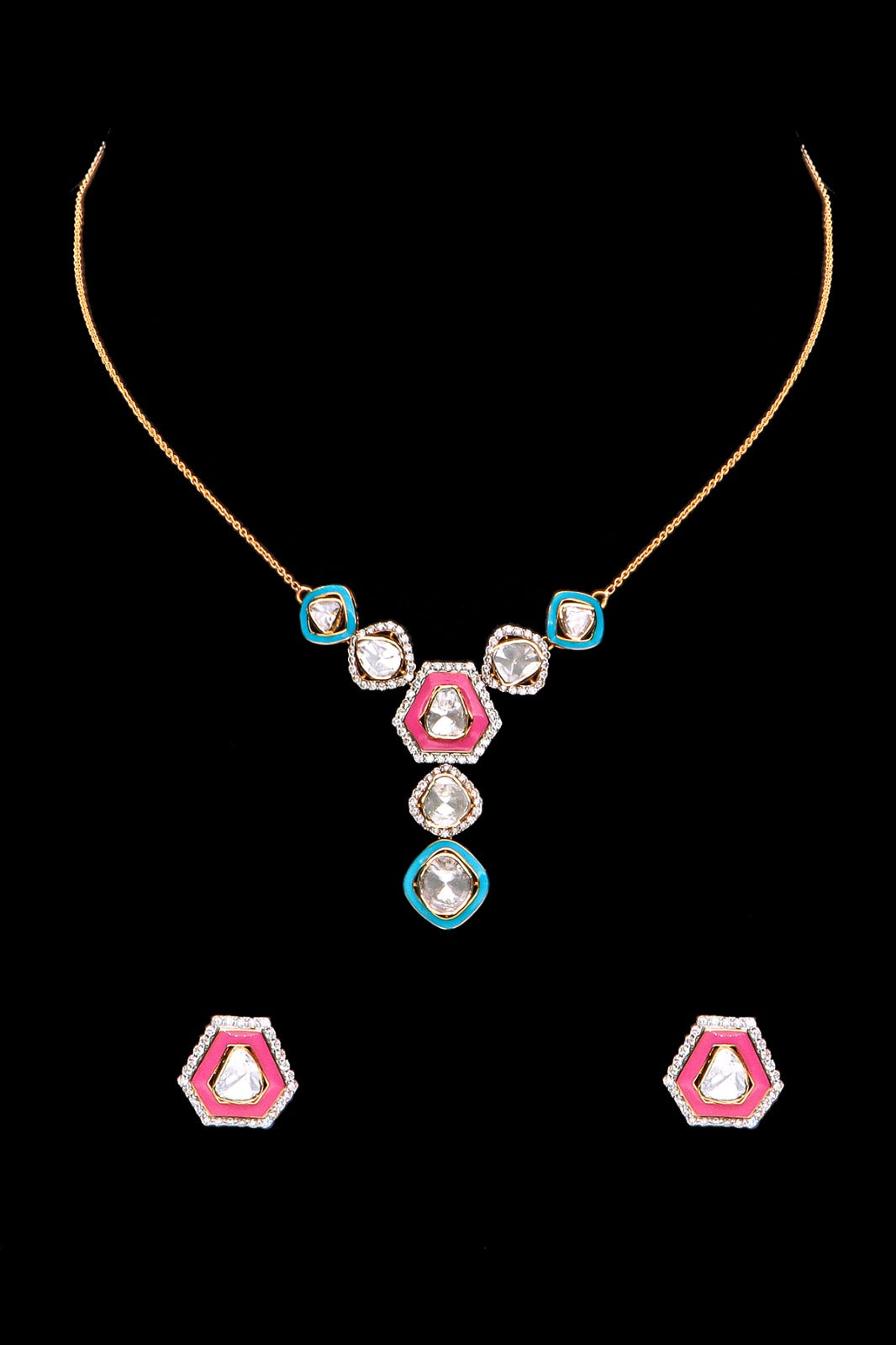 Light Weight Polki Pendant and Earring Set