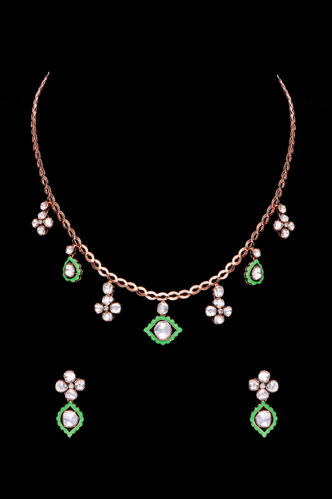 Light Weight Polki Necklace set with Polki and Emerald dangles - No Price