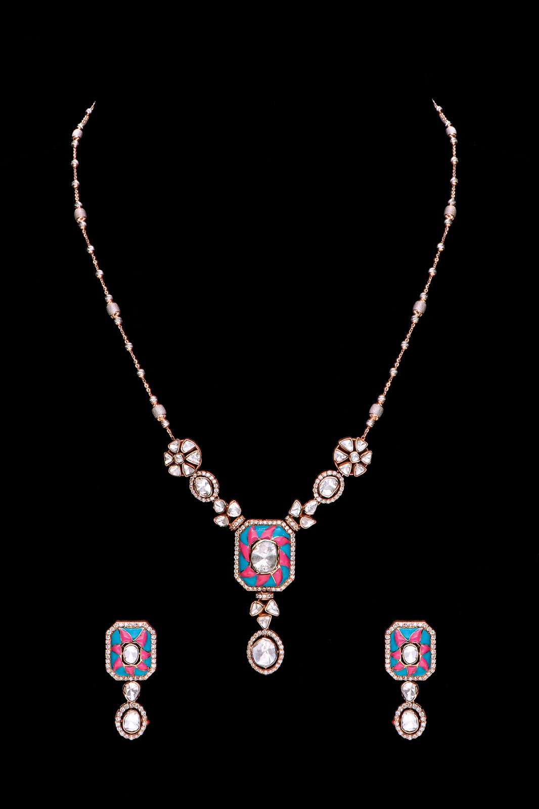 Light Weight Polki Pendant and Earring Set