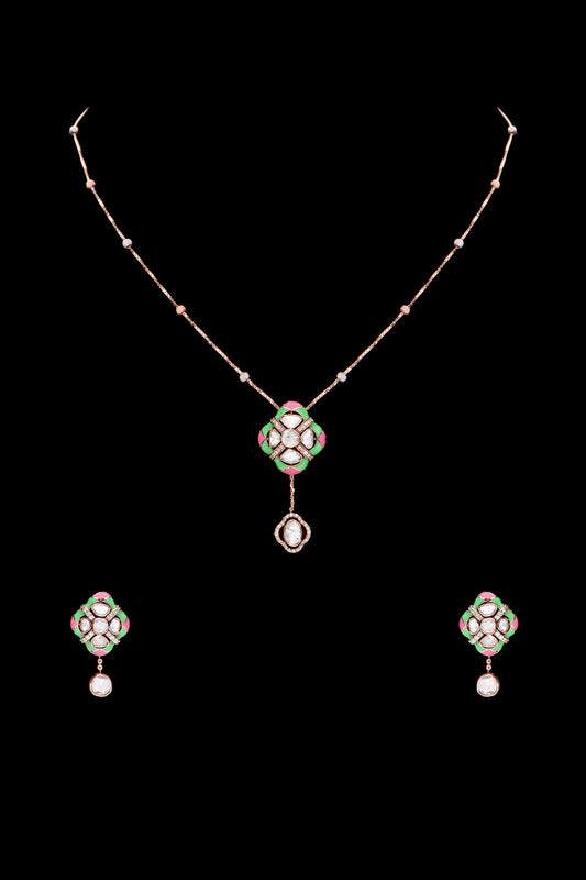 Light Weight Polki Pendant and Earring Set