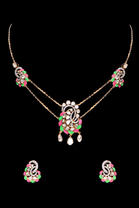 Light Weight Polki Pendant and Earring Set